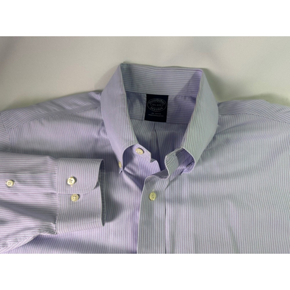Brooks Brothers Non Iron Dress Shirt Mens 16.5 Light Purple Stripe Button Down
